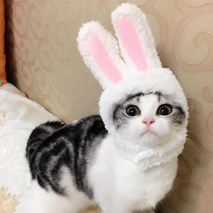 Cute Pet Costume Cosplay Rabbit Ears Cap Hat for Cat Halloween Xmas Clothes Fancy Dress with Ears Autumn Winter  Paty Accessorie