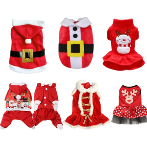 New Year Dog Costume Cat Clothes Red Santa Coat Pattern Pet Dog Hooded Winter Christmas Clothes Dress Cute Coat Jackets Costume