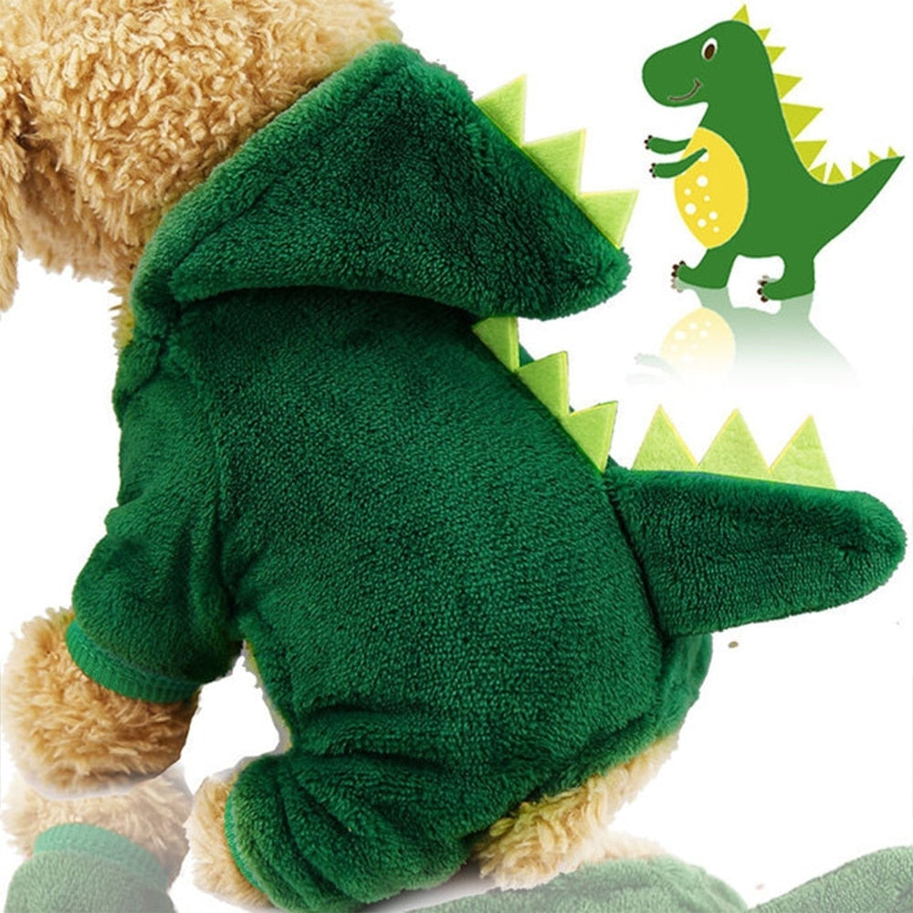 Pet Dog Cat Clothes Cute Funny Dinosaur Costumes Coat Winter Warm Fleece Clothing For Small Dogs Kitten Hoodie Halloween Cosplay