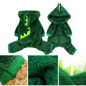 Pet Dog Cat Clothes Cute Funny Dinosaur Costumes Coat Winter Warm Fleece Clothing For Small Dogs Kitten Hoodie Halloween Cosplay