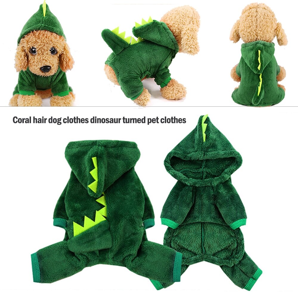 Pet Dog Cat Clothes Cute Funny Dinosaur Costumes Coat Winter Warm Fleece Clothing For Small Dogs Kitten Hoodie Halloween Cosplay