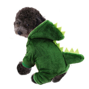 Pet Dog Cat Clothes Cute Funny Dinosaur Costumes Coat Winter Warm Fleece Clothing For Small Dogs Kitten Hoodie Halloween Cosplay