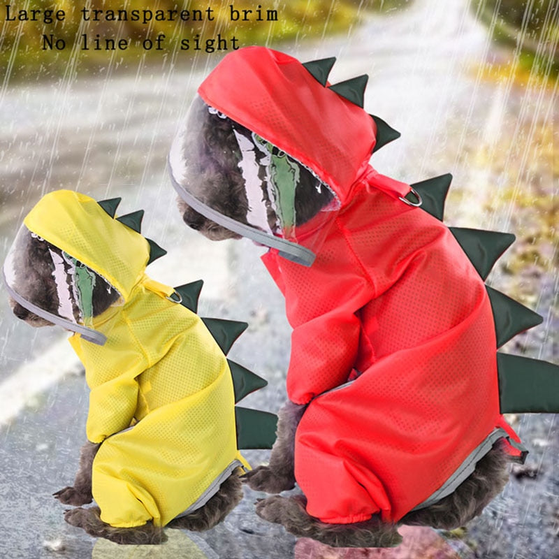 Summer Cartoon Dinosaur RainCoat With D-buckle Dog Clothes For Small Dogs Nylon Puppy Waterproof Rain Coat Chihuahua Pet Clothes